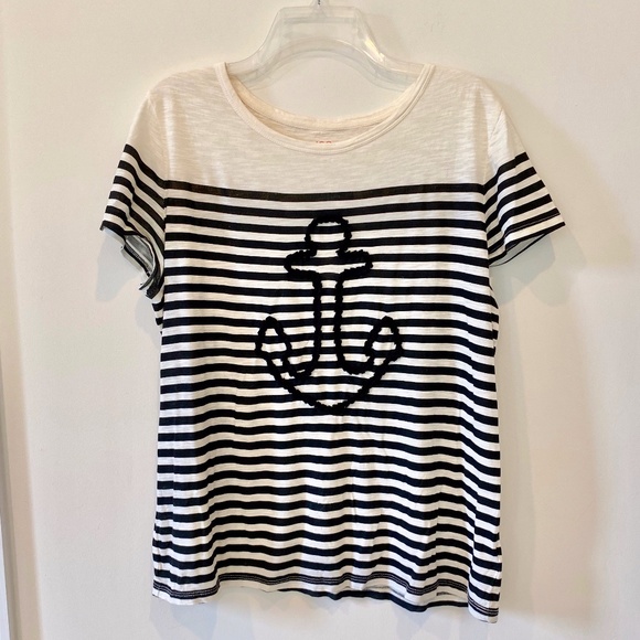 Joe Fresh Black & White Striped Anchor T-Shirt Sz L - Picture 2 of 6